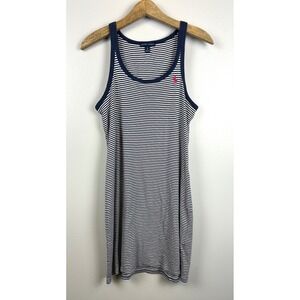 Ralph Lauren Striped Tank Dress Large Navy White Pink Pony Logo Preppy Summer